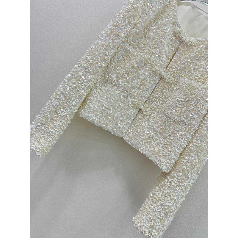Ch*el pearl and sequin jacket white