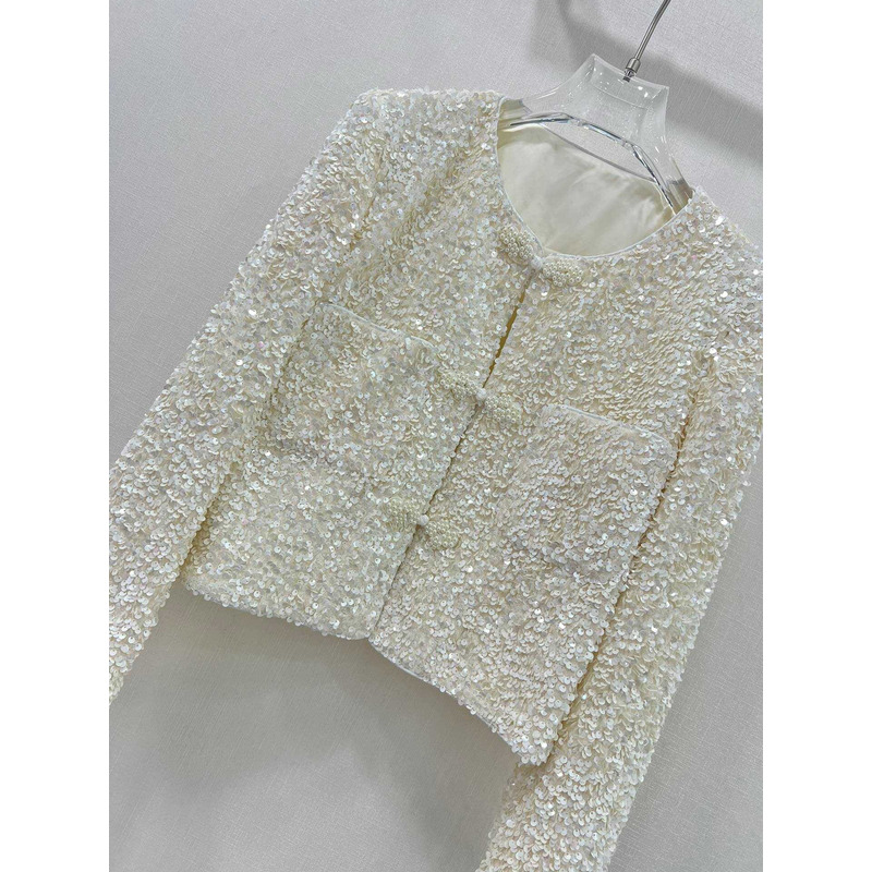 Ch*el pearl and sequin jacket white