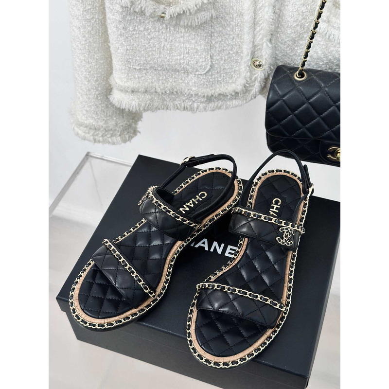 Ch*el lambskin sandals black