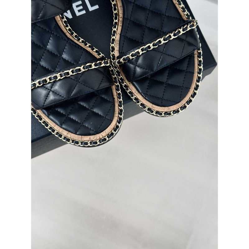 Ch*el lambskin sandals black