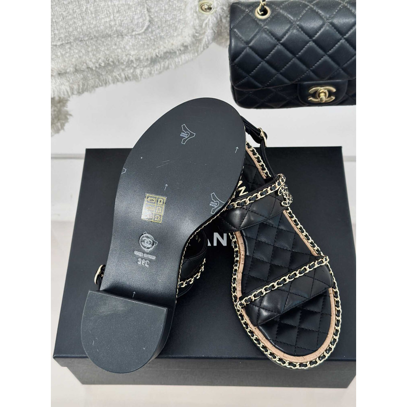 Ch*el lambskin sandals black