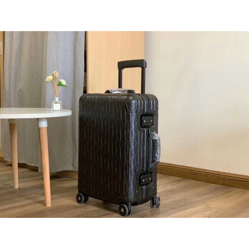 D*or D*or and rimowa carry-on luggage black aluminum-magnesium oblique pattern