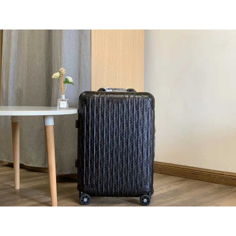 D*or D*or and rimowa carry-on luggage  black aluminum-magnesium oblique pattern