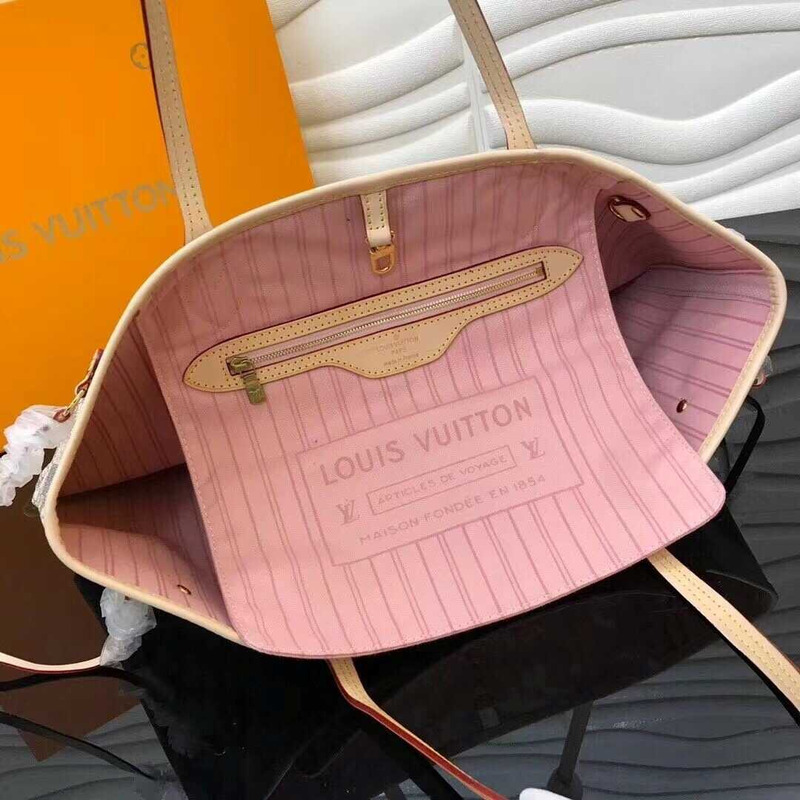 l**is V*t*n neverfull damier azur mm rose ballerina lining