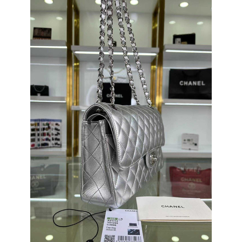 ch*el double flap Di*m*nd quilted jumbo grey bag