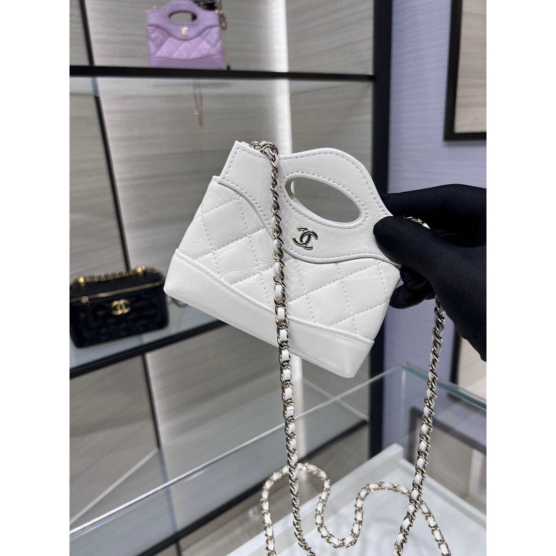 Ch*el nano 31 shopping bag glossy lambskin white