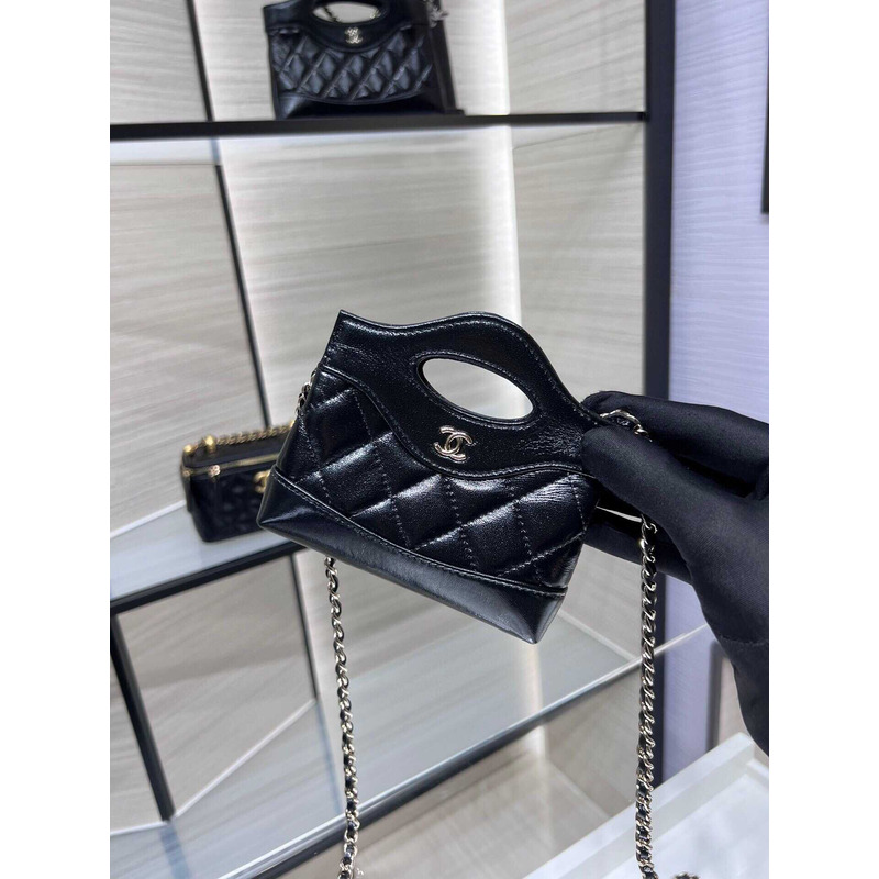 Ch*el nano 31 shopping bag glossy lambskin black