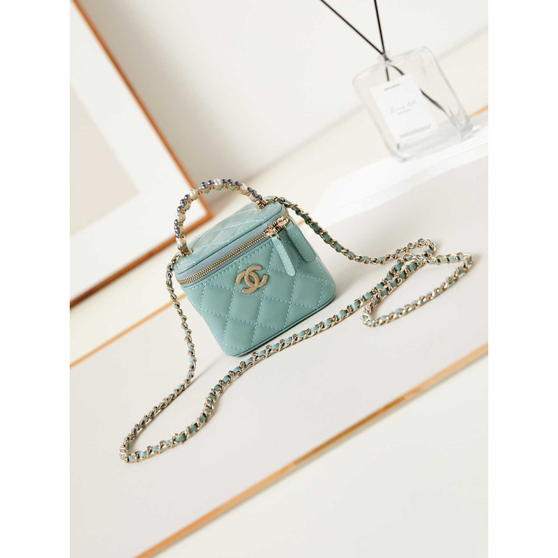 Ch*el mini make-up case bag green