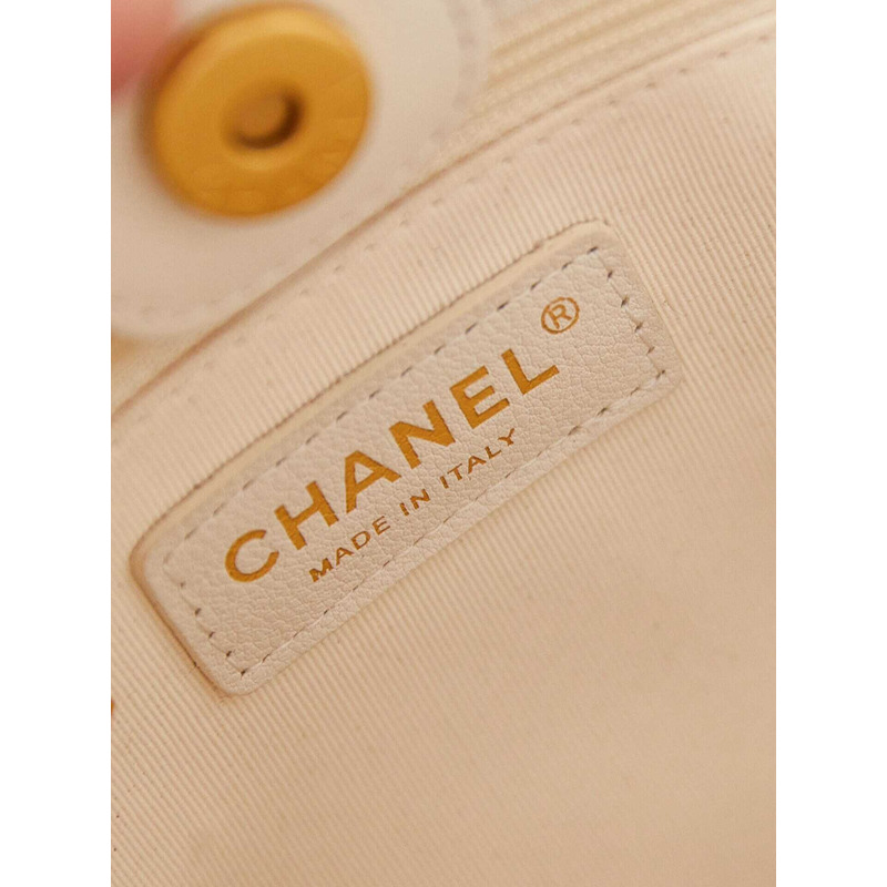 Ch*el hobo handbag washed denim & gold-tone metal white