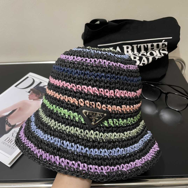Pra*a woven fabric bucket hat in multicolor