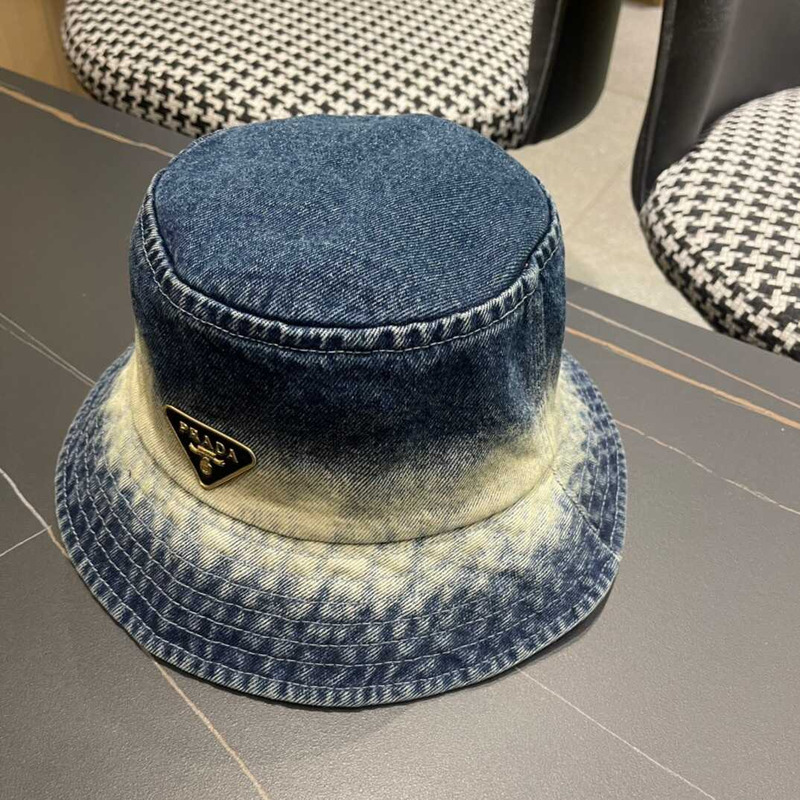 Pra*a denim bucket hat white and blue