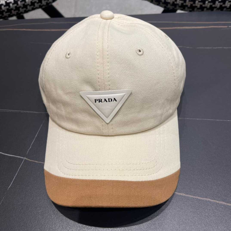 Pra*a  re-nylon baseball cap in white and brown