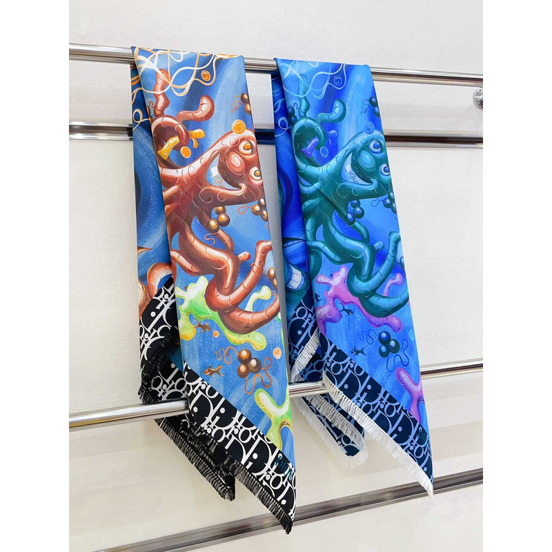D*or neckerchief twill silk scarves in blue