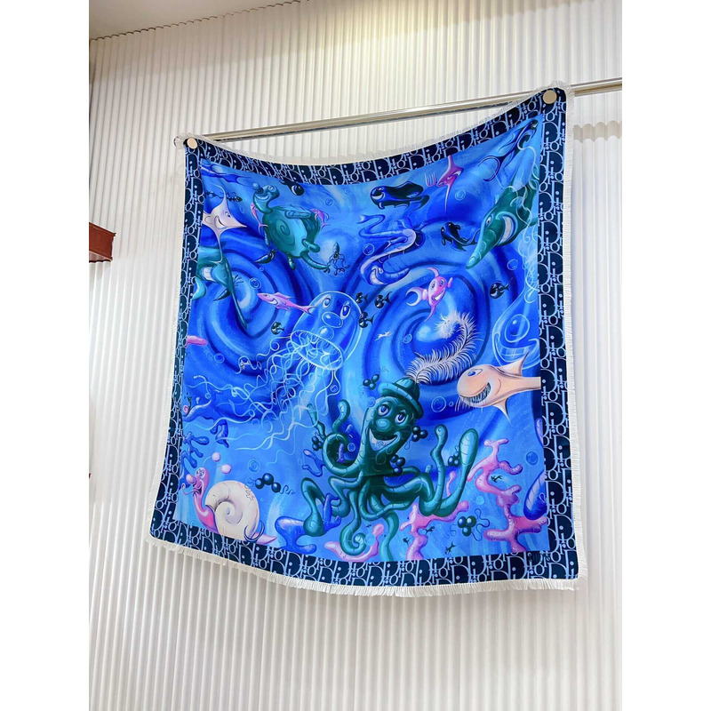 D*or neckerchief twill silk scarves in blue