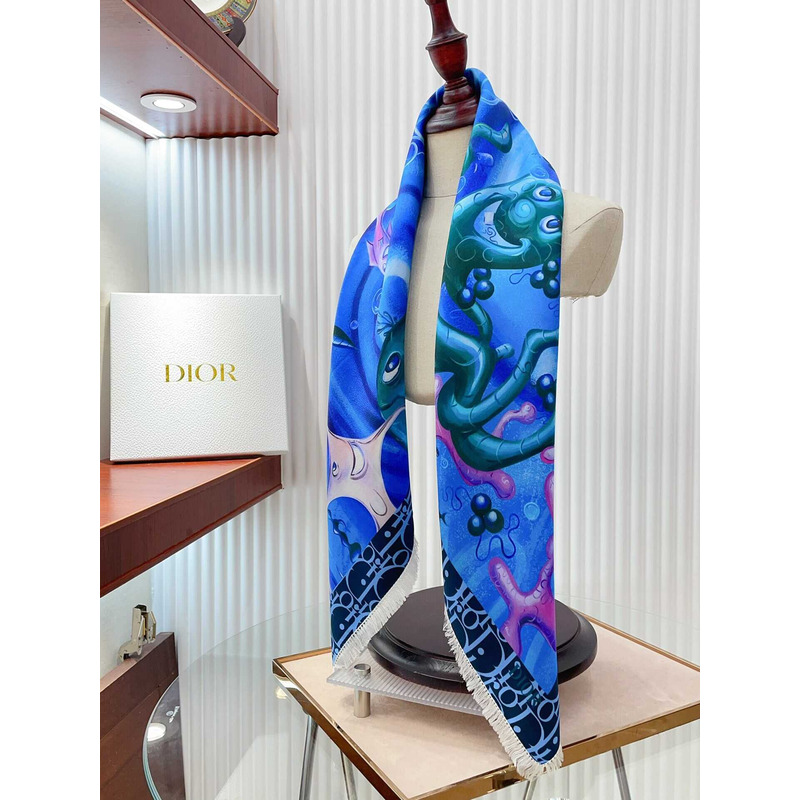 D*or neckerchief twill silk scarves in blue