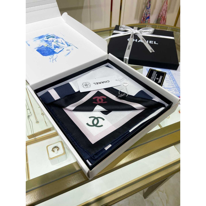 Ch*el square scarf in white and blue