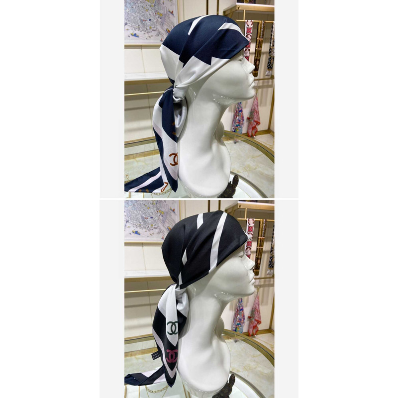 Ch*el square scarf in white and blue