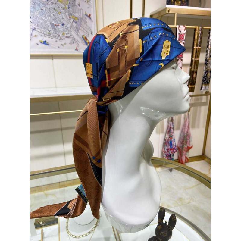 G*u*i  flora print silk scarf in brown