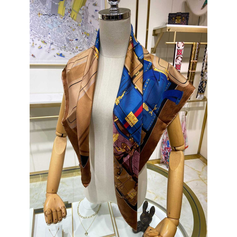 G*u*i  flora print silk scarf in brown