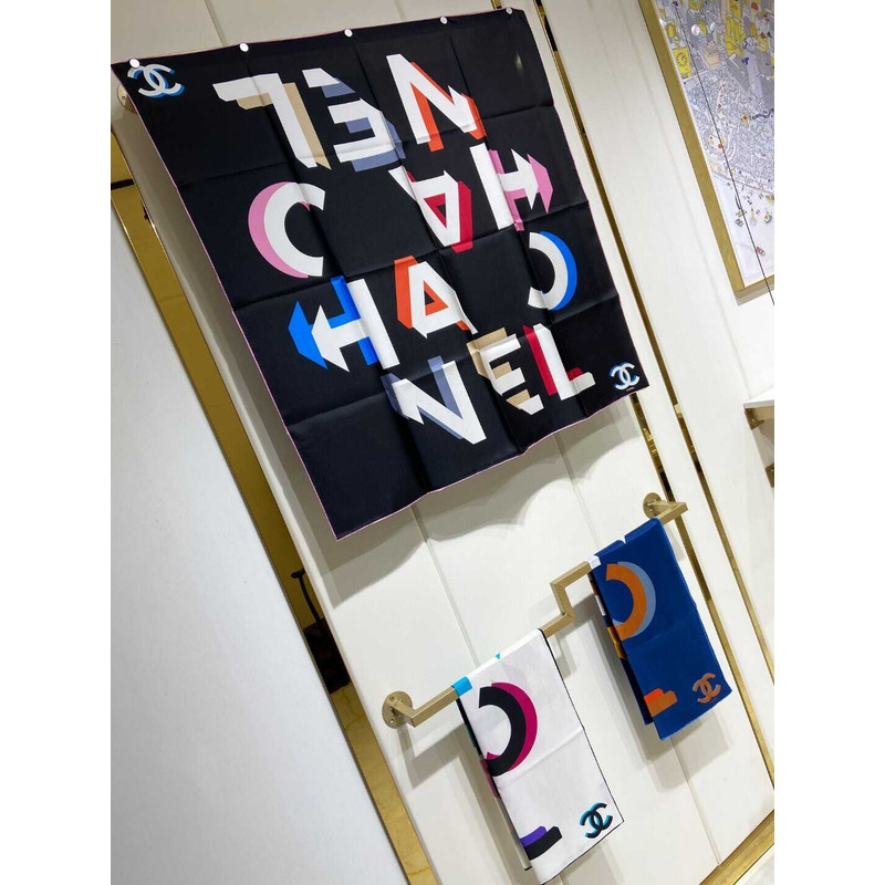 Ch*el square scarf silk twill black