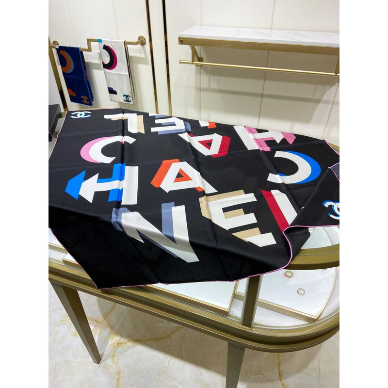 Ch*el square scarf silk twill black