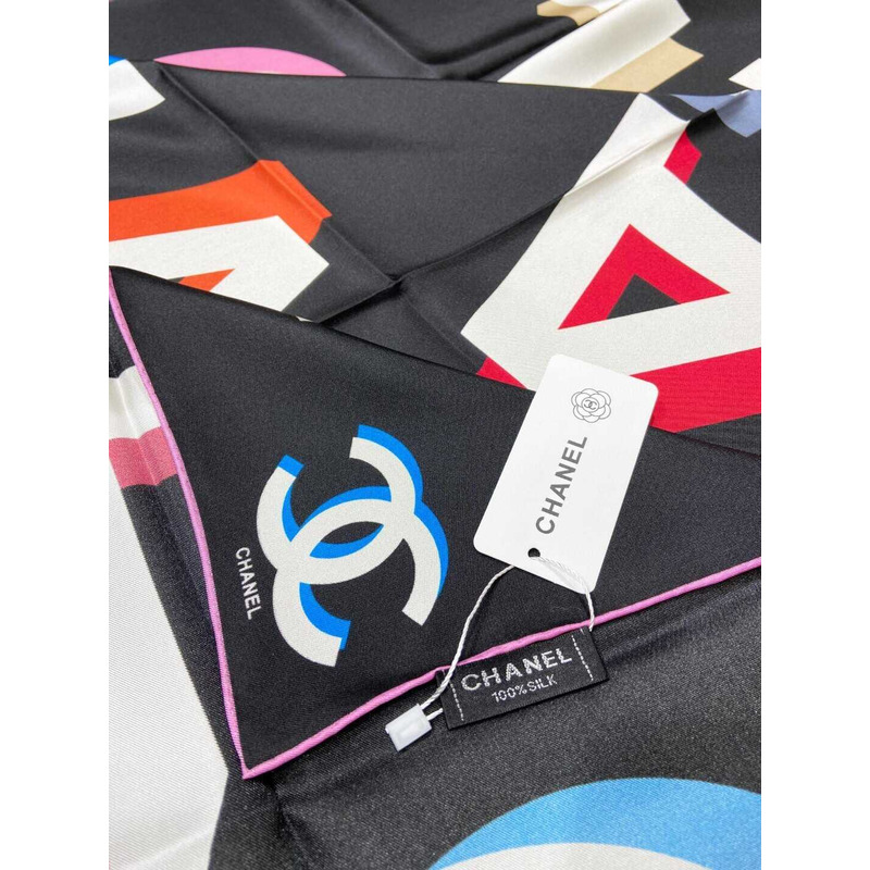 Ch*el square scarf silk twill black