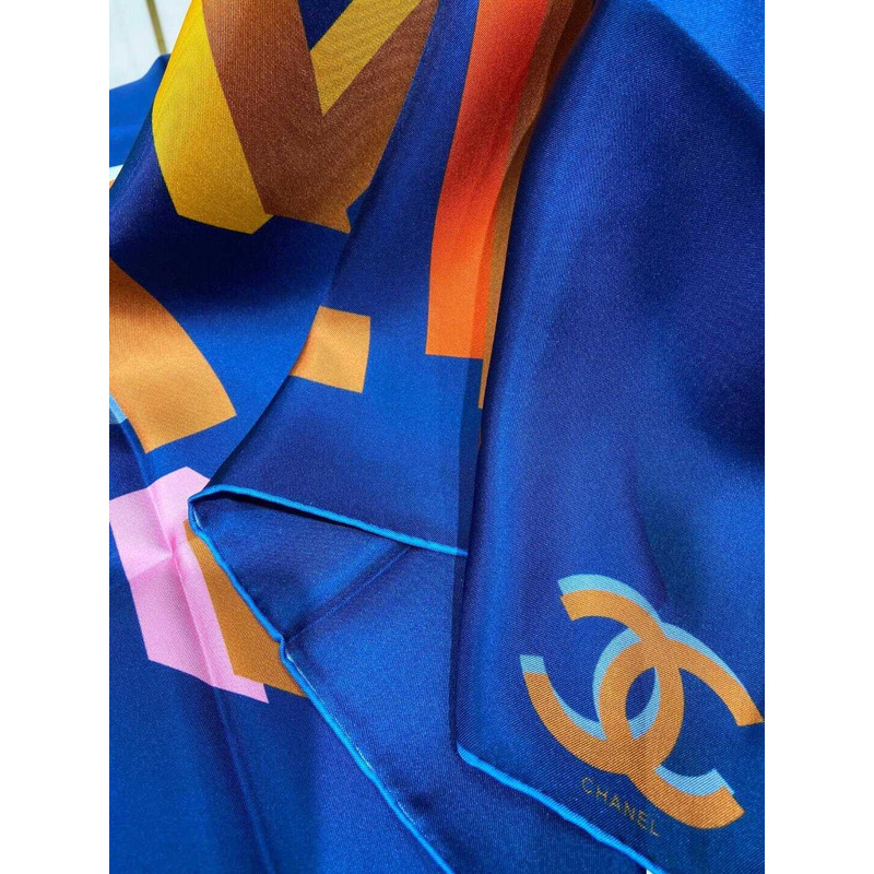 Ch*el square scarf silk twill blue