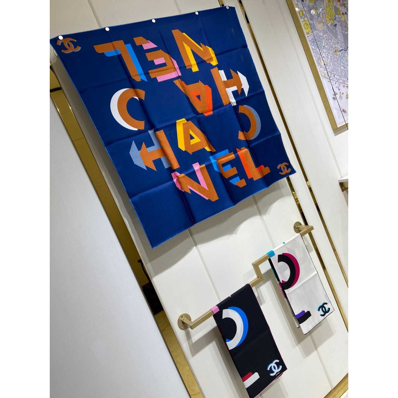 Ch*el square scarf silk twill blue