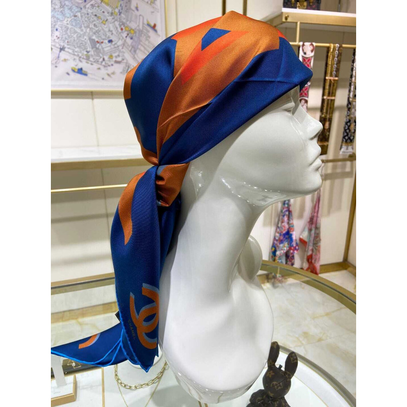 Ch*el square scarf silk twill blue