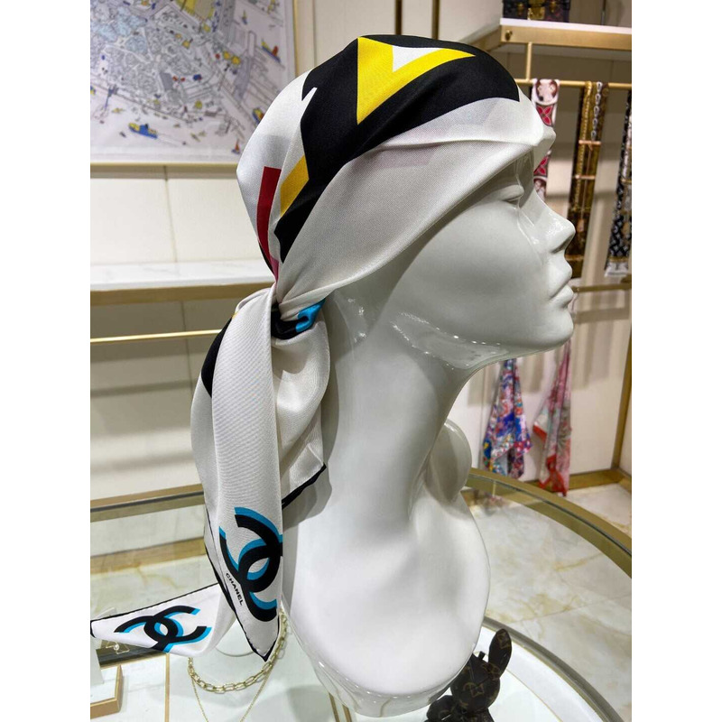 Ch*el square scarf silk twill white