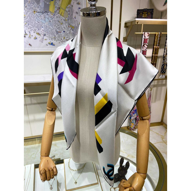 Ch*el square scarf silk twill white