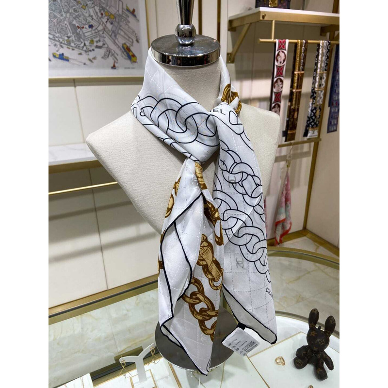 Ch*el square scarf silk twill white