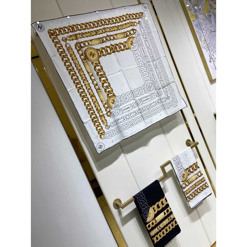 Ch*el square scarf silk twill white