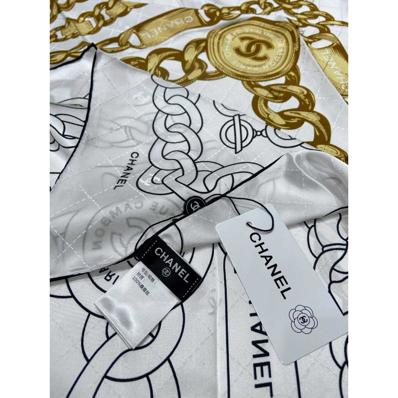 Ch*el square scarf silk twill white