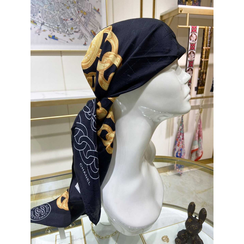 Ch*el square scarf silk twill black