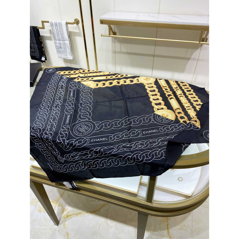 Ch*el square scarf silk twill black