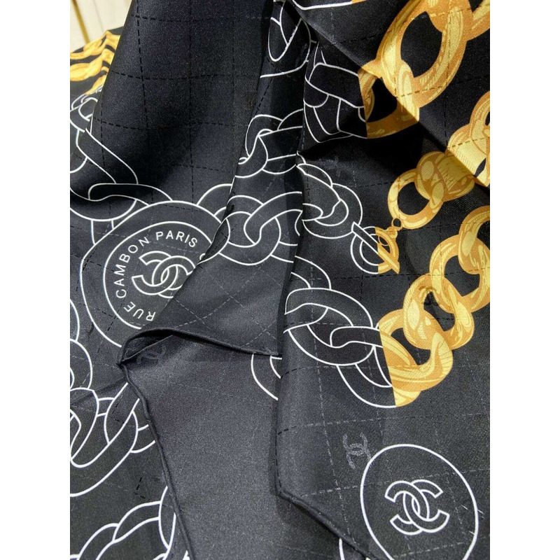 Ch*el square scarf silk twill black