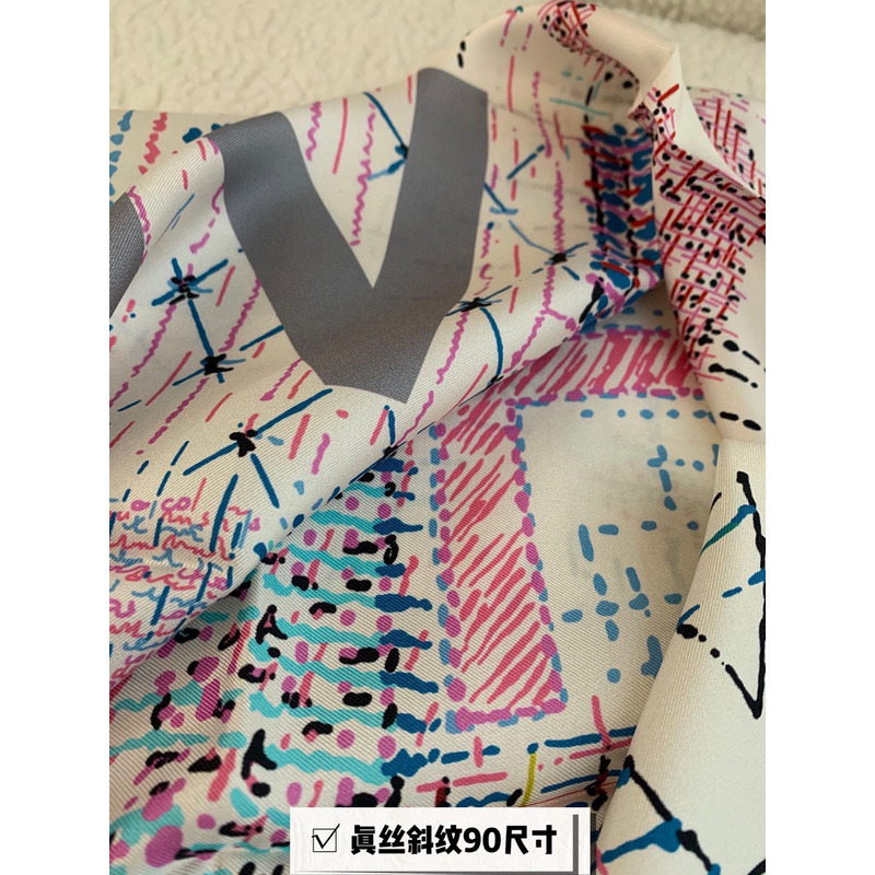 Ch*el silk scarf multicolor white