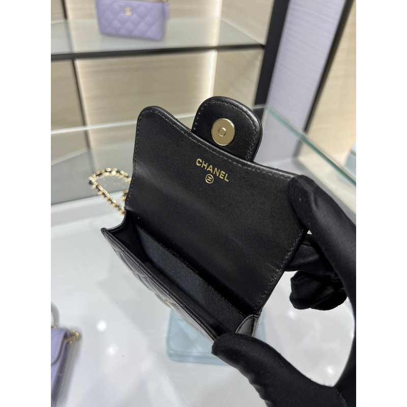 Ch*el top handle with chain black lambskin