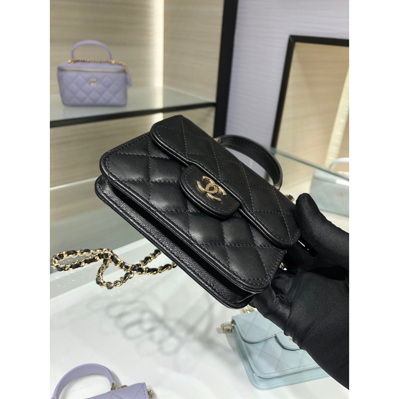 Ch*el top handle with chain black lambskin