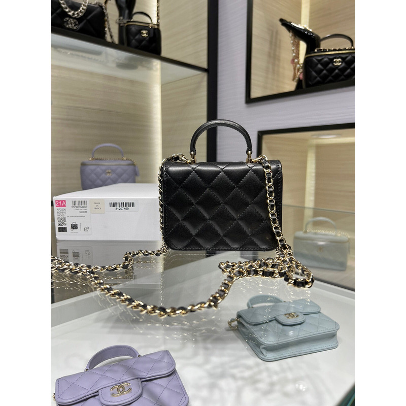 Ch*el top handle with chain black lambskin