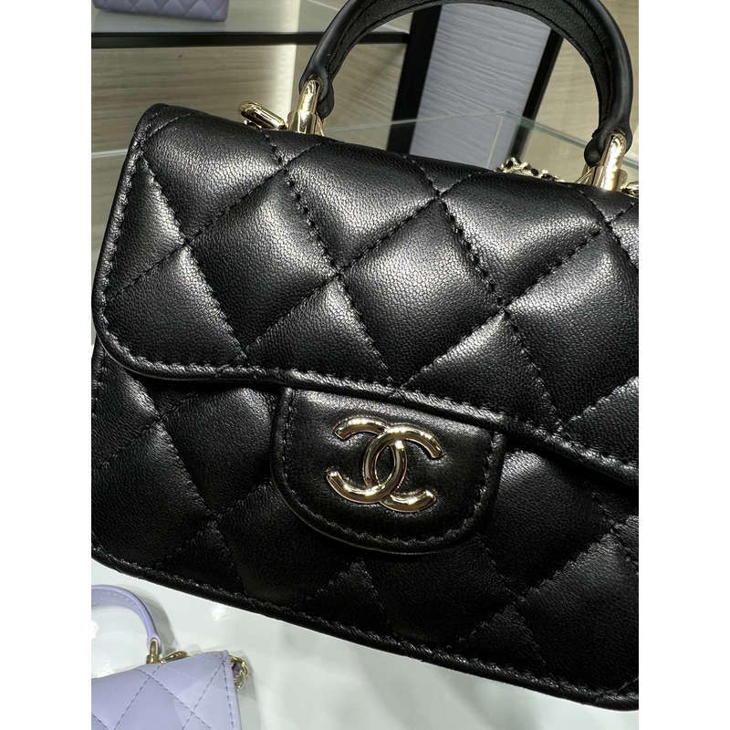 Ch*el top handle with chain black lambskin