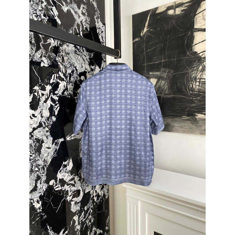 D*or cannage short-sleeved shirt  blue silk twill