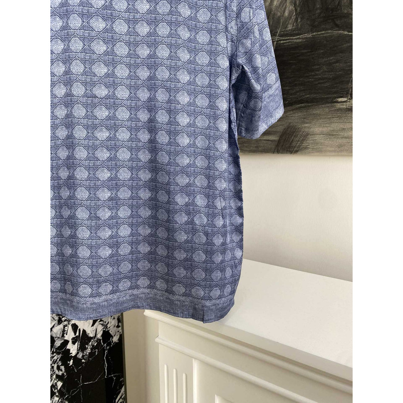 D*or cannage short-sleeved shirt  blue silk twill