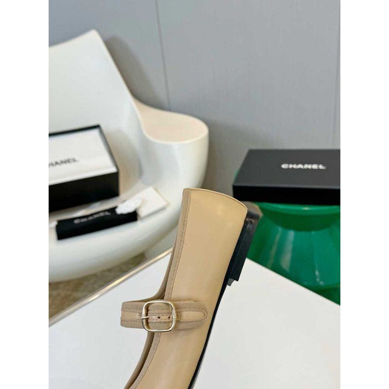 Ch*el mary janes cotton & silk brown