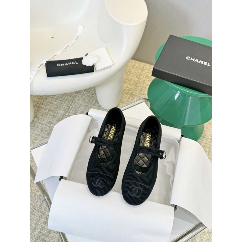 Ch*el mary janes cotton & silk black