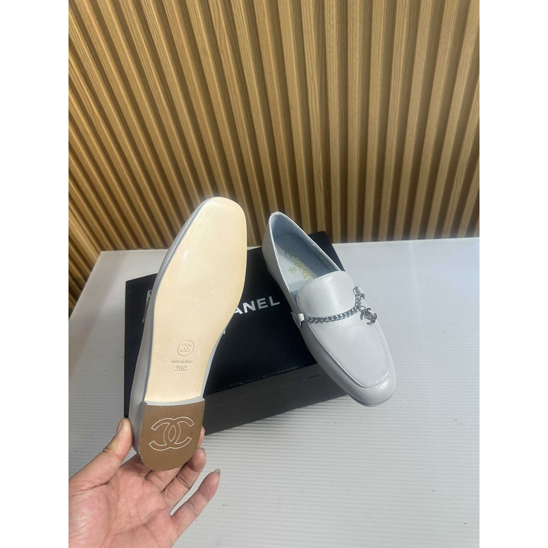 Ch*el moccasins calfskin & metal gray