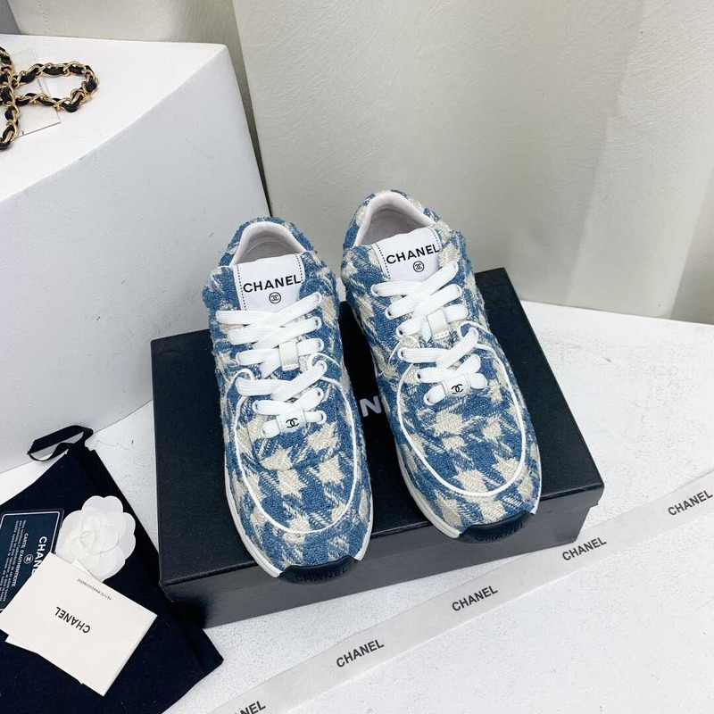 Ch*el sneakers fabric light blue, blue & white