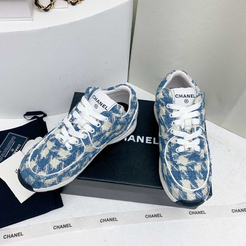 Ch*el sneakers fabric light blue, blue & white