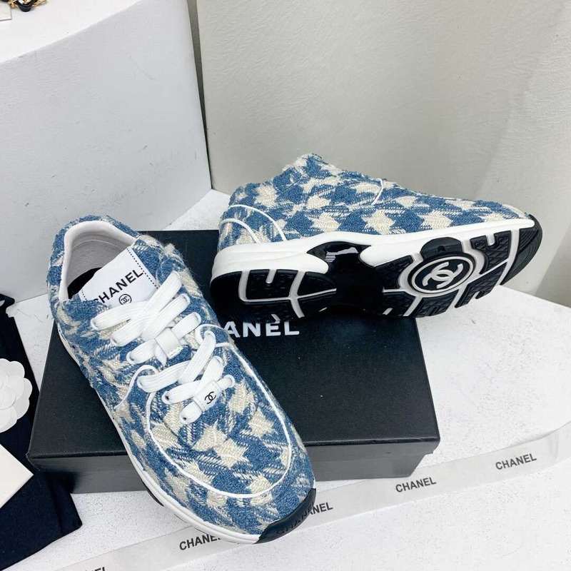 Ch*el sneakers fabric light blue, blue & white